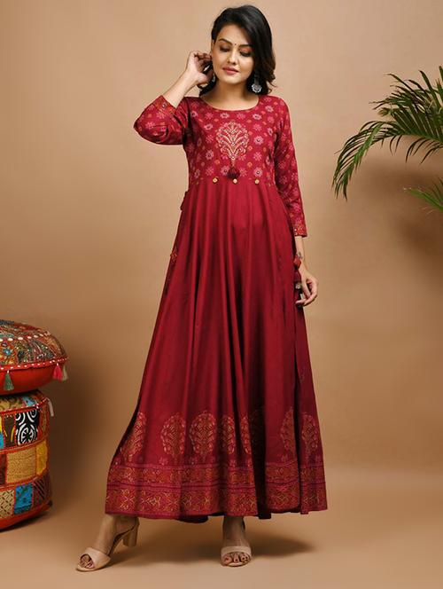 printed anarkali ethnic dress - 17466583 - Very Small Image - 1