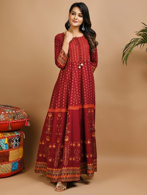 gold print anarkali ethnic dress - 17466586 - Very Small Image - 1