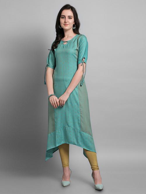 blue rayon asymmetric kurta - 17466606 - Very Small Image - 1