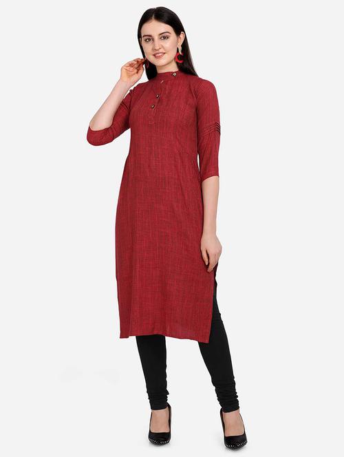 maroon rayon straight kurta - 17466615 - Very Small Image - 1