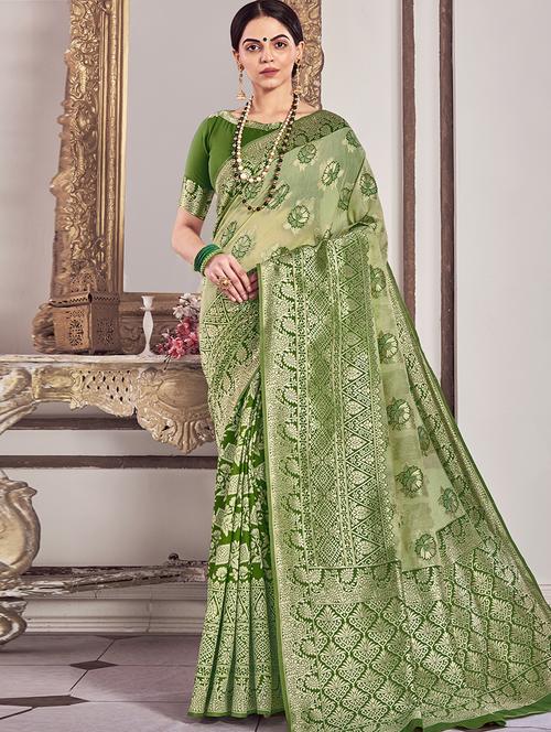 women's self design olive colored saree with blouse - 17467095 - Very Small Image - 1