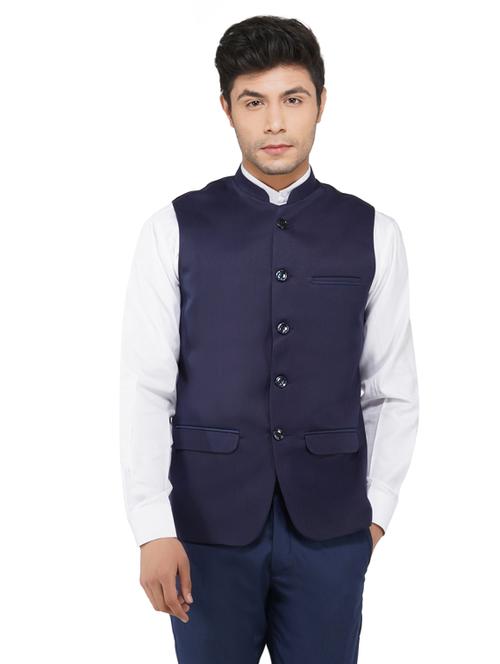 blue solid nehru jacket - 17468181 - Very Small Image - 1