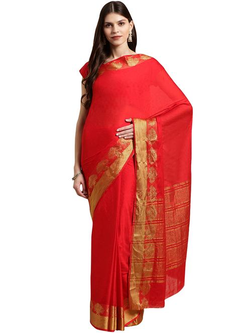 women's self design red colored saree with blouse - 17468399 - Very Small Image - 1