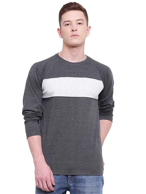 grey color block cut & sew t-shirt - 17468543 - Very Small Image - 1