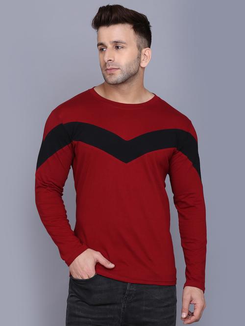 maroon color block cut & sew t-shirt - 17468591 - Very Small Image - 1