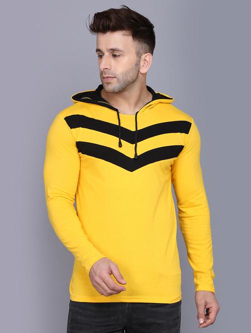 yellow color block cut & sew hooded t-shirt - 17468602 - Very Small Image - 1