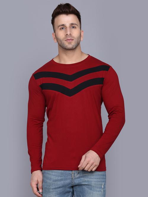 maroon color block cut & sew t-shirt - 17468604 - Very Small Image - 1