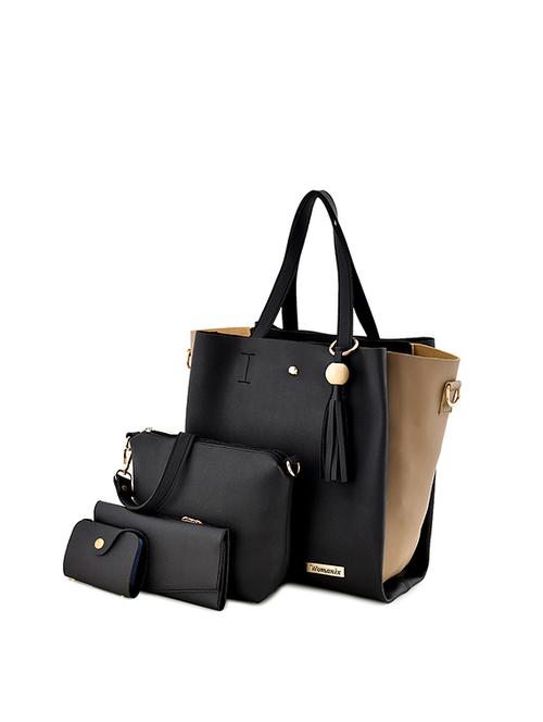 black leatherette (pu) combo handbag - 17469406 - Very Small Image - 1