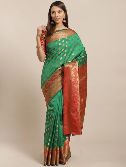 ethnic motifs banarasi saree with blouse - 17470521 - Very Small Image - 1
