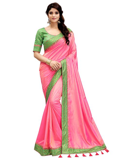 solid bordered saree with blouse - 17470701 - Very Small Image - 1