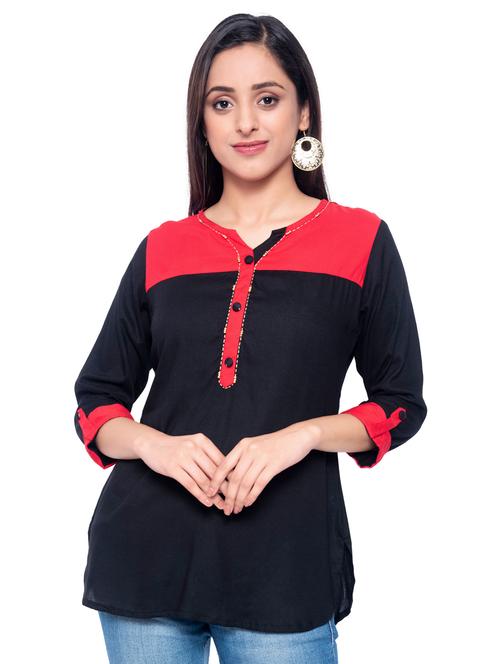 women's straight notch neck top - 17473337 - Very Small Image - 1