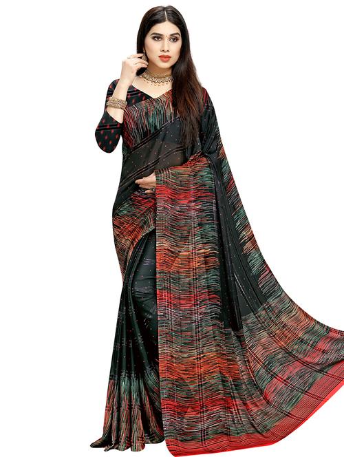 abstract printed saree with blouse - 17474010 - Very Small Image - 1