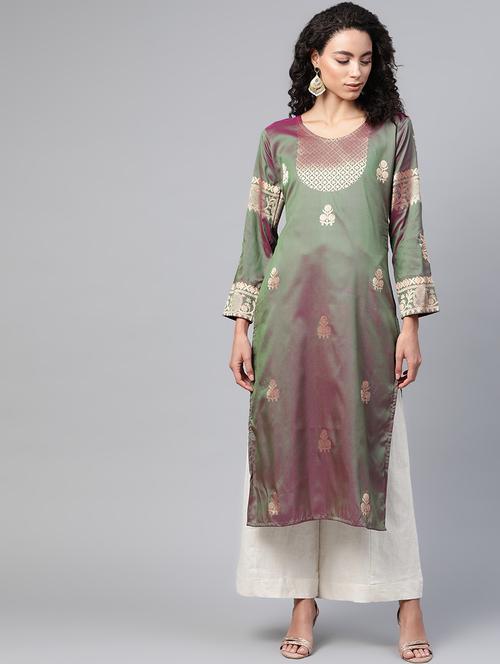 gold print straight kurta - 17474053 - Very Small Image - 1