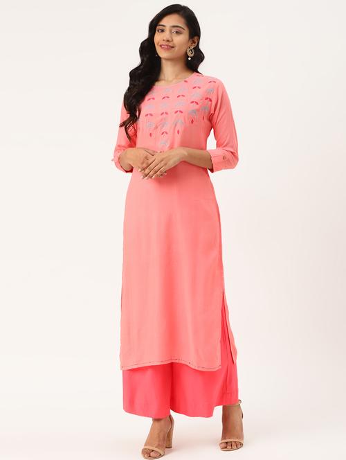 embroidered detail straight kurta - 17474059 - Very Small Image - 1