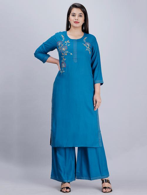 embroidered kurta palazzo set - 17474369 - Very Small Image - 1