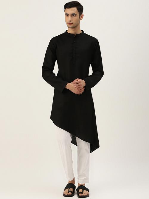 black solid asymmetric long kurtas kurta - 17474493 - Very Small Image - 1