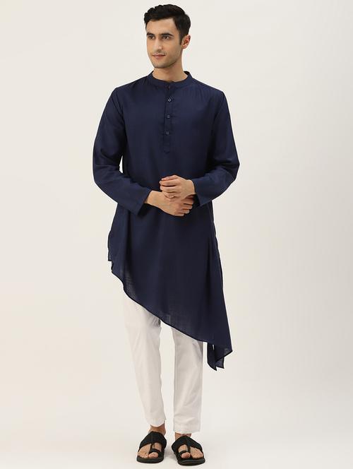 navy blue solid asymmetric long kurta - 17474495 - Very Small Image - 1