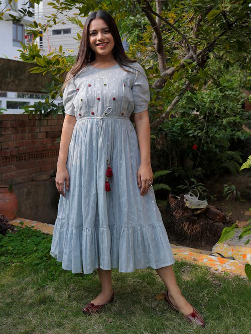 printed tiered flare ethnic dress - 17474599 - Very Small Image - 1