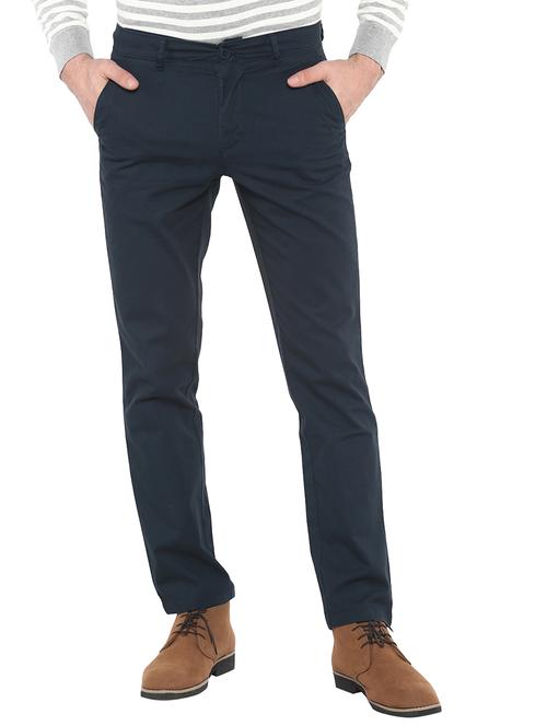 blue solid flat front casual trouser - 17474734 - Very Small Image - 1