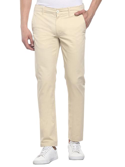 cream solid flat front casual trouser - 17474749 - Very Small Image - 1