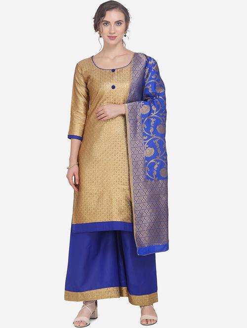 gold art silk unstitched suit - 17476842 - Very Small Image - 1