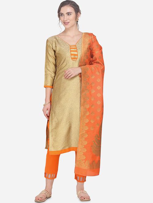 gold art silk unstitched suit - 17476845 - Very Small Image - 1