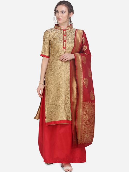 gold art silk unstitched suit - 17476848 - Very Small Image - 1