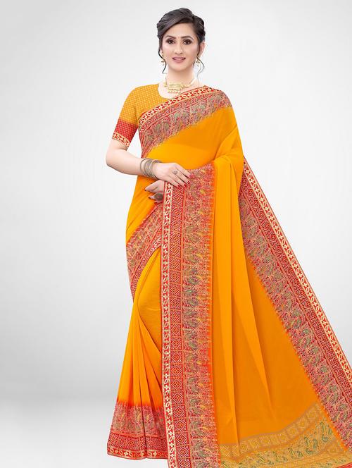 bordered woven saree with blouse - 17476967 - Very Small Image - 1