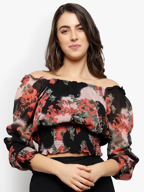 smocked waist floral top  - 17478285 - Very Small Image - 1