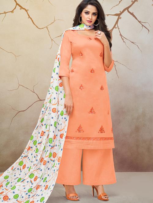 embroidered palazzo suits unstitched suit - 17478340 - Very Small Image - 1