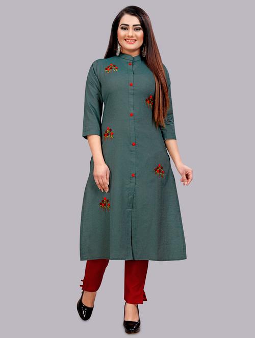 embroidered a-line kurta  - 17478347 - Very Small Image - 1