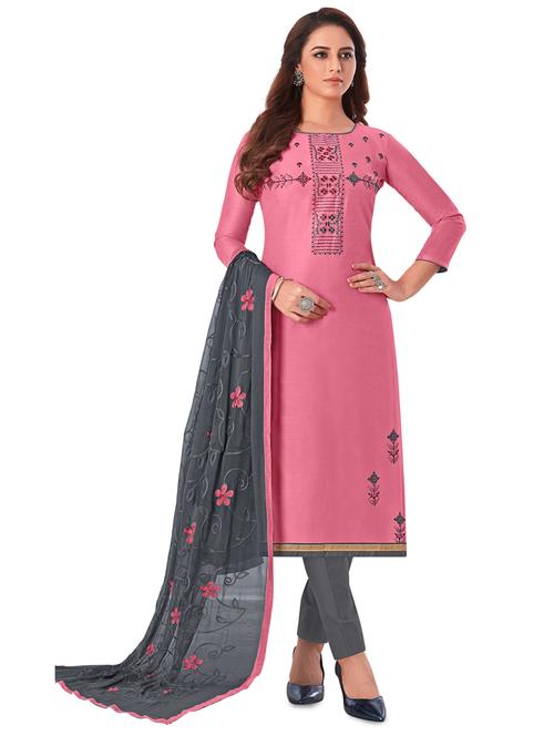 embroidered straight pants unstitched suit - 17478559 - Very Small Image - 1