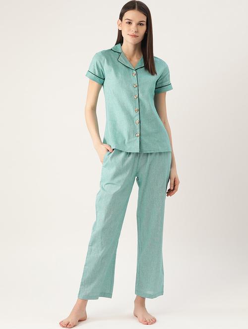  solid pyjama nightwear set - 17478661 - Very Small Image - 1