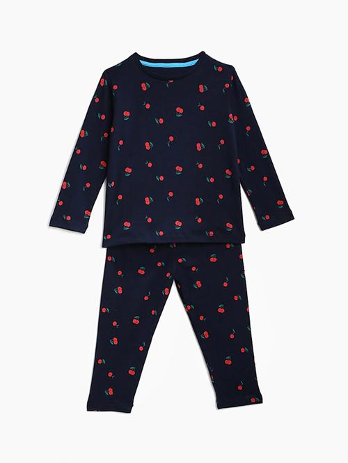 navy blue cotton blend pyjama set nightwear - 17479013 - Very Small Image - 1