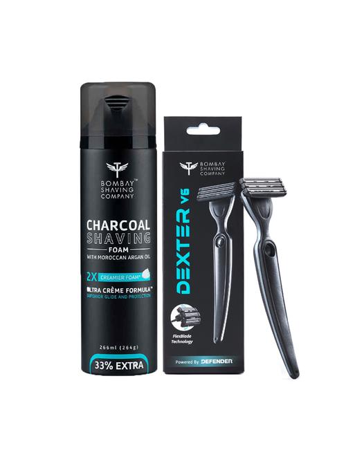 dexter v6 shaving razor and 2x creamier, 33% extra charcoal shaving foam (266 ml) - 17479114 - Very Small Image - 1