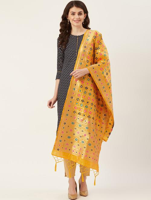 mustard silk blend dupatta - 17479168 - Very Small Image - 1