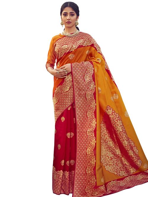 half & half kanjivaram saree with blouse - 17479324 - Very Small Image - 1