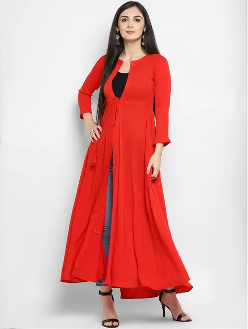 solid contrast yoke flared kurta - 17480527 - Very Small Image - 1
