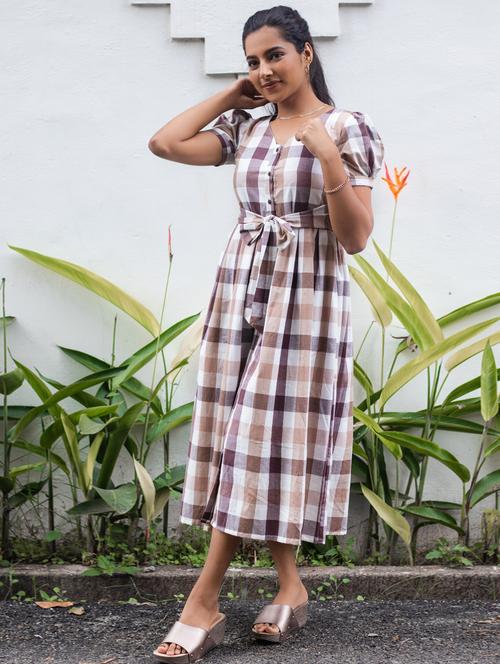 tie front checkered a-line dress - 17480664 - Very Small Image - 1