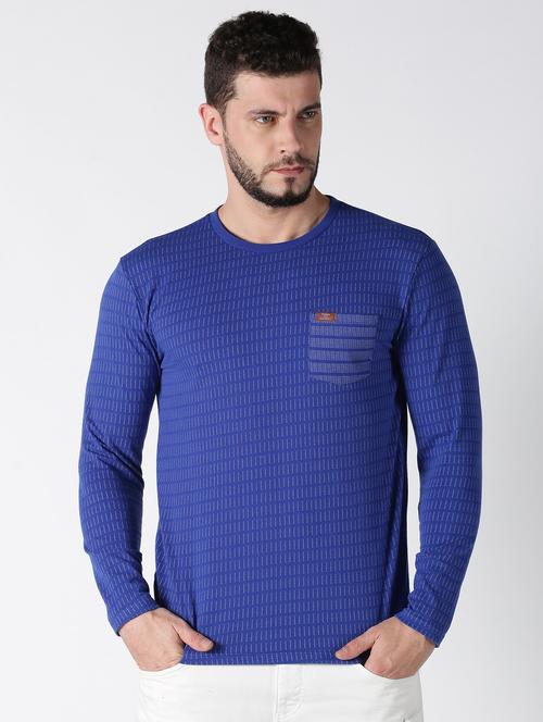 blue self design pocket t-shirt - 17482358 - Very Small Image - 1