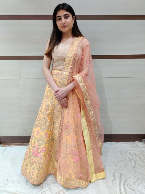 yellow embroidered lehenga  - 17482754 - Very Small Image - 1