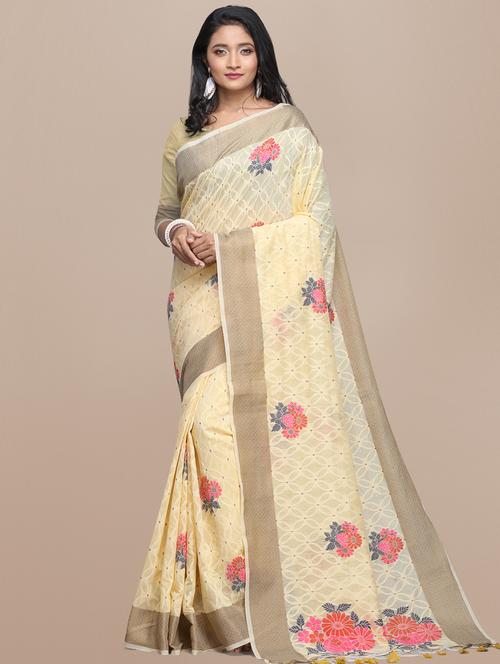 floral chanderi saree with blouse - 17482893 - Very Small Image - 1