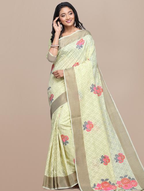 floral chanderi saree with blouse - 17482895 - Very Small Image - 1