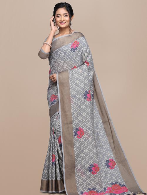 floral chanderi saree with blouse - 17482897 - Very Small Image - 1