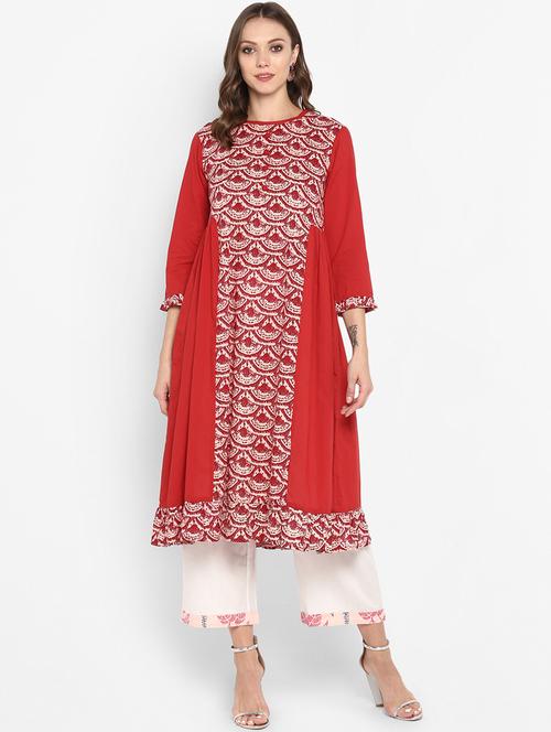 printed cotton anarkali kurta - 17483018 - Very Small Image - 1