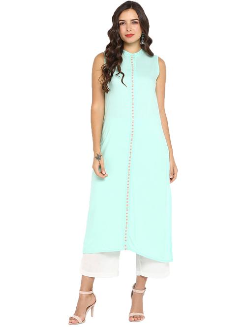 solid rayon a-line kurta - 17483023 - Very Small Image - 1