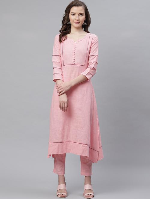 solid cotton asymmetric kurta - 17483038 - Very Small Image - 1