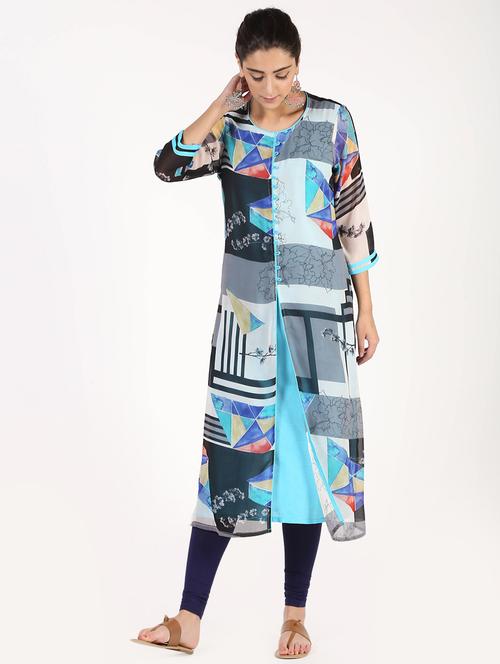 abstract georgette straight kurta - 17483073 - Very Small Image - 1