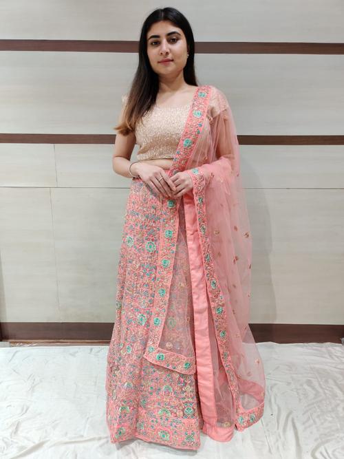 pink embroidered lehenga  - 17483380 - Very Small Image - 1