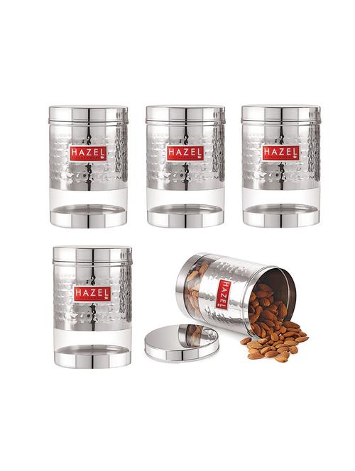 hazel stainless steel hammered finish transparent glossy see through container, set of 5, 950 ml each, silver - 17483408 - Very Small Image - 1